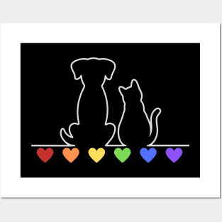 Rainbow Heart Dog and Cat Love Posters and Art